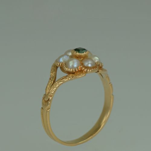 GEORGIAN 15CT GOLD EMERALD PEARL ANTIQUE CLUSTER RING CIRCA 1820 REGENCY MEMORIAL - ADDITIONAL PHOTO 5