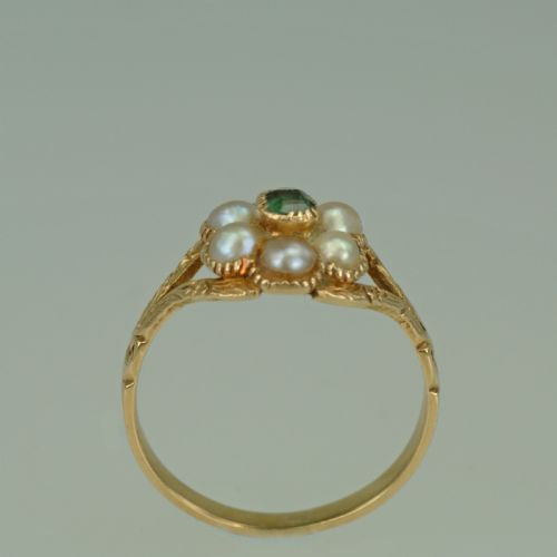 GEORGIAN 15CT GOLD EMERALD PEARL ANTIQUE CLUSTER RING CIRCA 1820 REGENCY MEMORIAL - ADDITIONAL PHOTO 6