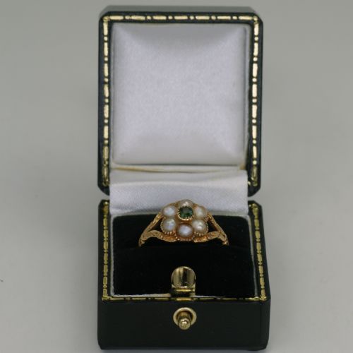 GEORGIAN 15CT GOLD EMERALD PEARL ANTIQUE CLUSTER RING CIRCA 1820 REGENCY MEMORIAL - ADDITIONAL PHOTO 7
