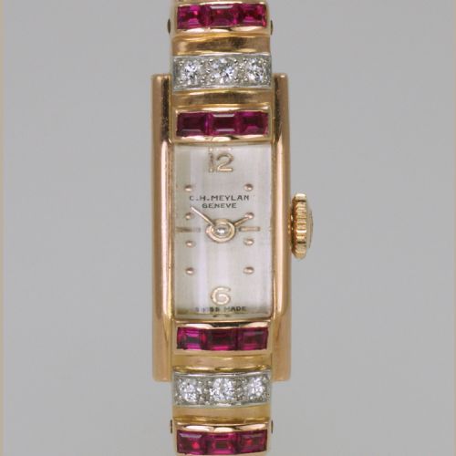 fig 1. Art Deco Baume & Mercier 18ct Gold Diamond & Ruby Vintage Bangle Watch 1940's