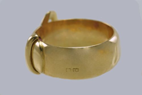 VICTORIAN 18CT GOLD GARNET BUCKLE RING BIRMINGHAM 1883 ANTIQUE ENGLISH RING - ADDITIONAL PHOTO 3