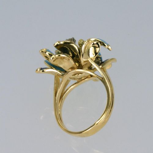 VINTAGE KUTCHINSKY DIAMOND BLUE ENAMEL 18CT GOLD FLOWER DRESS RING LONDON 1969 - ADDITIONAL PHOTO 8
