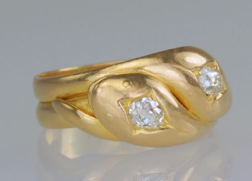 EDWARDIAN 18CT GOLD 05CT OLD MINE CUT DIAMOND SNAKE SERPENT ANTIQUE RING HALLMARKED LONDON 1909 - ADDITIONAL PHOTO 1