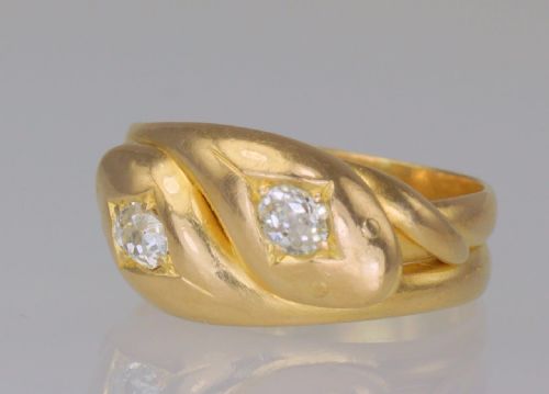 EDWARDIAN 18CT GOLD 05CT OLD MINE CUT DIAMOND SNAKE SERPENT ANTIQUE RING HALLMARKED LONDON 1909 - ADDITIONAL PHOTO 2