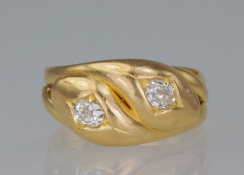 EDWARDIAN 18CT GOLD 05CT OLD MINE CUT DIAMOND SNAKE SERPENT ANTIQUE RING HALLMARKED LONDON 1909 - ADDITIONAL PHOTO 3
