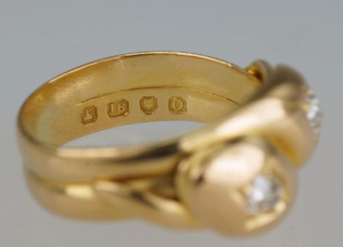 EDWARDIAN 18CT GOLD 05CT OLD MINE CUT DIAMOND SNAKE SERPENT ANTIQUE RING HALLMARKED LONDON 1909 - ADDITIONAL PHOTO 4
