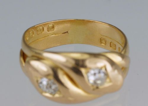 EDWARDIAN 18CT GOLD 05CT OLD MINE CUT DIAMOND SNAKE SERPENT ANTIQUE RING HALLMARKED LONDON 1909 - ADDITIONAL PHOTO 5