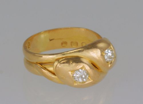 EDWARDIAN 18CT GOLD 05CT OLD MINE CUT DIAMOND SNAKE SERPENT ANTIQUE RING HALLMARKED LONDON 1909 - ADDITIONAL PHOTO 6