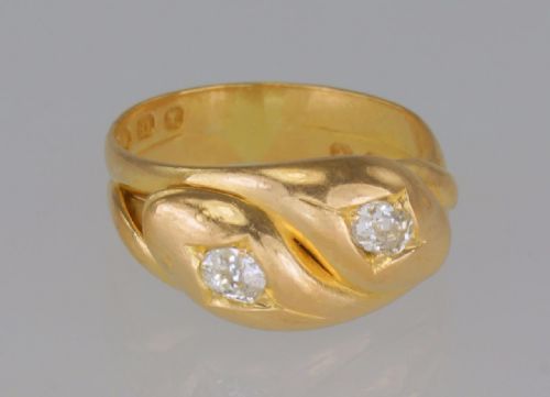 EDWARDIAN 18CT GOLD 05CT OLD MINE CUT DIAMOND SNAKE SERPENT ANTIQUE RING HALLMARKED LONDON 1909 - ADDITIONAL PHOTO 9