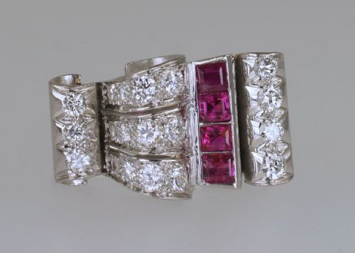 DIAMOND RUBY 1940'S LARGE RETRO RING 18CT GOLD ART DECO ANTIQUE COCKTAIL RING - ADDITIONAL PHOTO 5