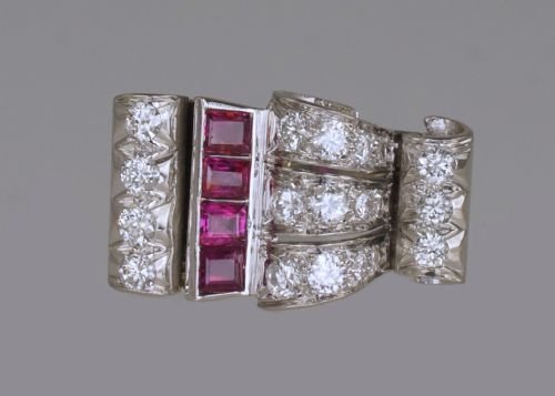DIAMOND RUBY 1940'S LARGE RETRO RING 18CT GOLD ART DECO ANTIQUE COCKTAIL RING - ADDITIONAL PHOTO 6