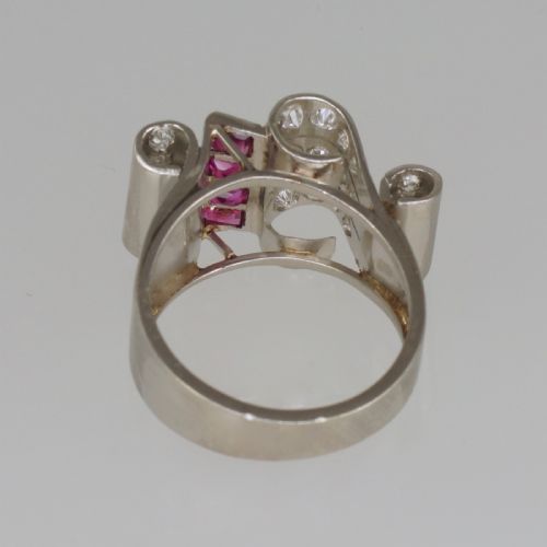 DIAMOND RUBY 1940'S LARGE RETRO RING 18CT GOLD ART DECO ANTIQUE COCKTAIL RING - ADDITIONAL PHOTO 10