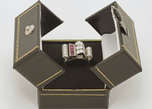 DIAMOND RUBY 1940'S LARGE RETRO RING 18CT GOLD ART DECO ANTIQUE COCKTAIL RING - ADDITIONAL PHOTO 12