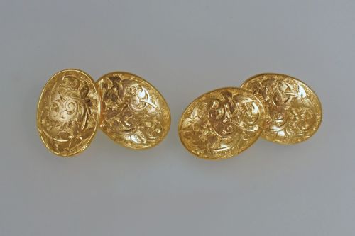 VICTORIAN 18CT GOLD CUFF LINKS HALLMARKED BIRMINGHAM 1871 ANTIQUE FOLIATE CUFFLINKS - ADDITIONAL PHOTO 3