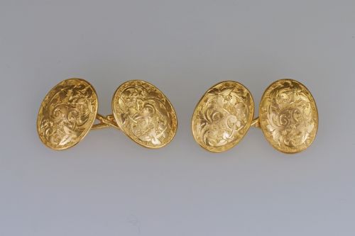 VICTORIAN 18CT GOLD CUFF LINKS HALLMARKED BIRMINGHAM 1871 ANTIQUE FOLIATE CUFFLINKS - ADDITIONAL PHOTO 4