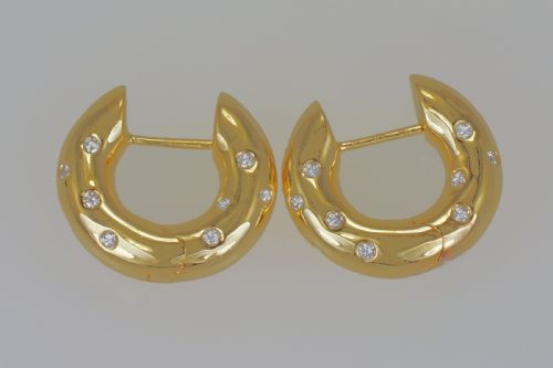 18CT GOLD 100CT DIAMOND 18CM HOOP VINTAGE ETOILE EARRINGS WITH HINGED SNAP CLOSURE POSTS FOR PIERCED EARS - ADDITIONAL PHOTO 1