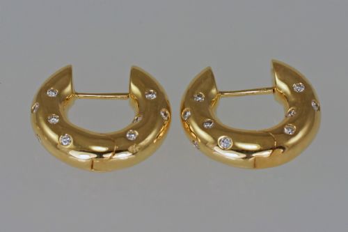 18CT GOLD 100CT DIAMOND 18CM HOOP VINTAGE ETOILE EARRINGS WITH HINGED SNAP CLOSURE POSTS FOR PIERCED EARS - ADDITIONAL PHOTO 3