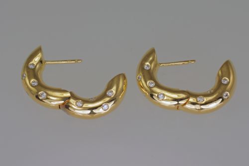 18CT GOLD 100CT DIAMOND 18CM HOOP VINTAGE ETOILE EARRINGS WITH HINGED SNAP CLOSURE POSTS FOR PIERCED EARS - ADDITIONAL PHOTO 4
