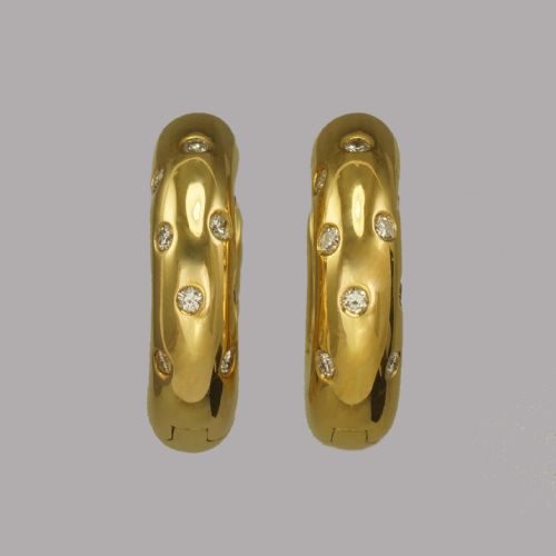 18CT GOLD 100CT DIAMOND 18CM HOOP VINTAGE ETOILE EARRINGS WITH HINGED SNAP CLOSURE POSTS FOR PIERCED EARS - ADDITIONAL PHOTO 7