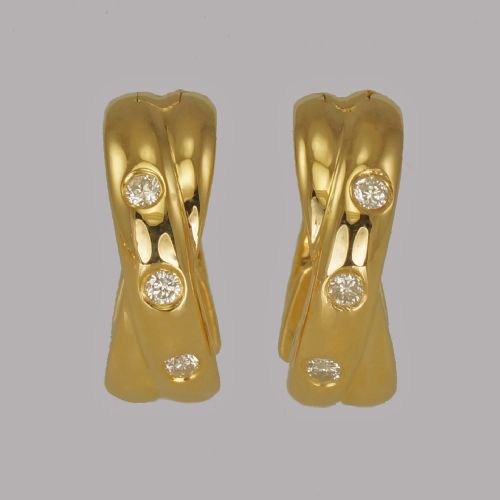 18ct gold diamond double hoop vintage hinged snap closure post 12mm earrings - CATEGORY: ANTIQUE JEWELLERY - DATED 1960