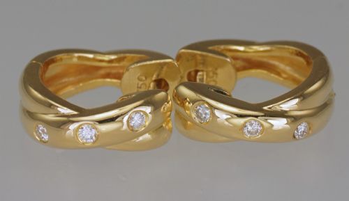 18CT GOLD DIAMOND DOUBLE HOOP VINTAGE HINGED SNAP CLOSURE POST 12MM EARRINGS - ADDITIONAL PHOTO 1