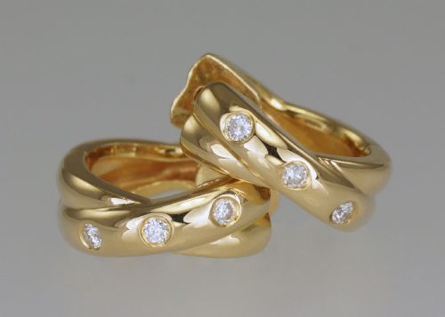 18CT GOLD DIAMOND DOUBLE HOOP VINTAGE HINGED SNAP CLOSURE POST 12MM EARRINGS - ADDITIONAL PHOTO 2
