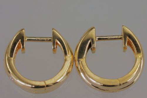 18CT GOLD DIAMOND DOUBLE HOOP VINTAGE HINGED SNAP CLOSURE POST 12MM EARRINGS - ADDITIONAL PHOTO 3