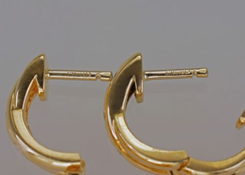 18CT GOLD DIAMOND DOUBLE HOOP VINTAGE HINGED SNAP CLOSURE POST 12MM EARRINGS - ADDITIONAL PHOTO 4