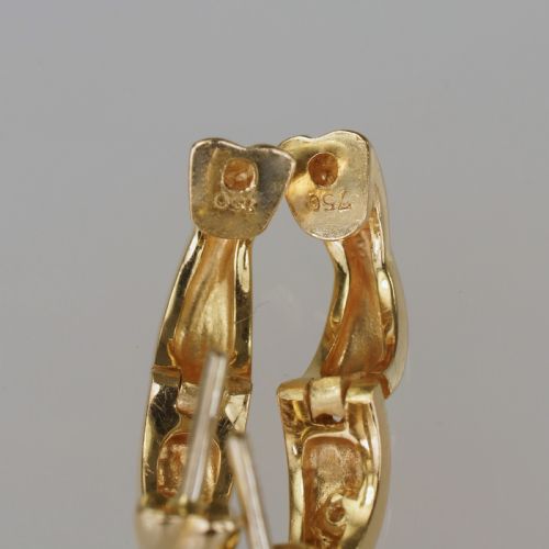 18CT GOLD DIAMOND DOUBLE HOOP VINTAGE HINGED SNAP CLOSURE POST 12MM EARRINGS - ADDITIONAL PHOTO 5
