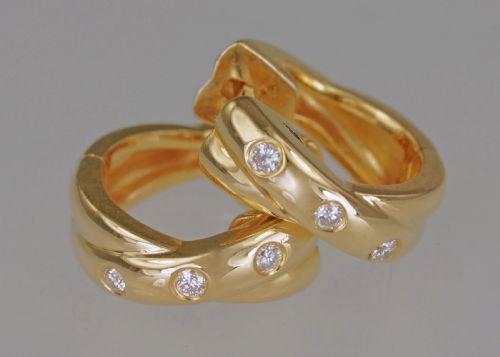 18CT GOLD DIAMOND DOUBLE HOOP VINTAGE HINGED SNAP CLOSURE POST 12MM EARRINGS - ADDITIONAL PHOTO 7