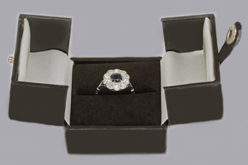 SAPPHIRE 150CT OLD CUT DIAMOND PLATINUM EDWARDIAN RING ANTIQUE ENGLISH CLUSTER RING - ADDITIONAL PHOTO 10