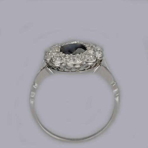 SAPPHIRE 150CT OLD CUT DIAMOND PLATINUM EDWARDIAN RING ANTIQUE ENGLISH CLUSTER RING - ADDITIONAL PHOTO 11