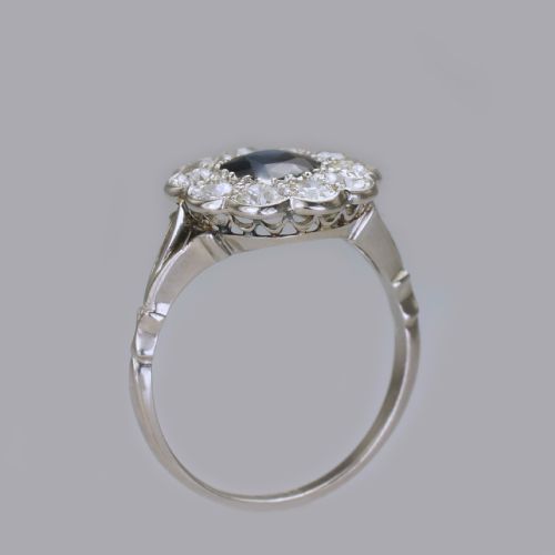 SAPPHIRE 150CT OLD CUT DIAMOND PLATINUM EDWARDIAN RING ANTIQUE ENGLISH CLUSTER RING - ADDITIONAL PHOTO 13