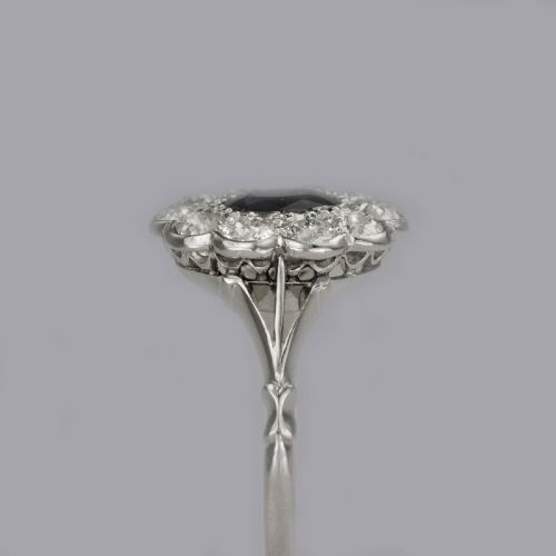 SAPPHIRE 150CT OLD CUT DIAMOND PLATINUM EDWARDIAN RING ANTIQUE ENGLISH CLUSTER RING - ADDITIONAL PHOTO 14