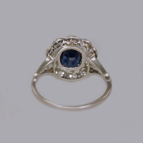 SAPPHIRE 150CT OLD CUT DIAMOND PLATINUM EDWARDIAN RING ANTIQUE ENGLISH CLUSTER RING - ADDITIONAL PHOTO 15