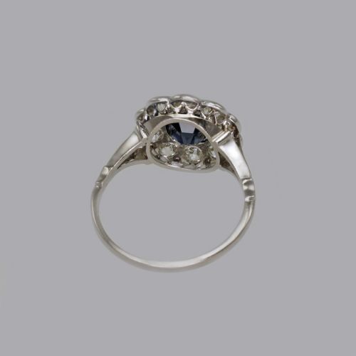 SAPPHIRE 150CT OLD CUT DIAMOND PLATINUM EDWARDIAN RING ANTIQUE ENGLISH CLUSTER RING - ADDITIONAL PHOTO 16