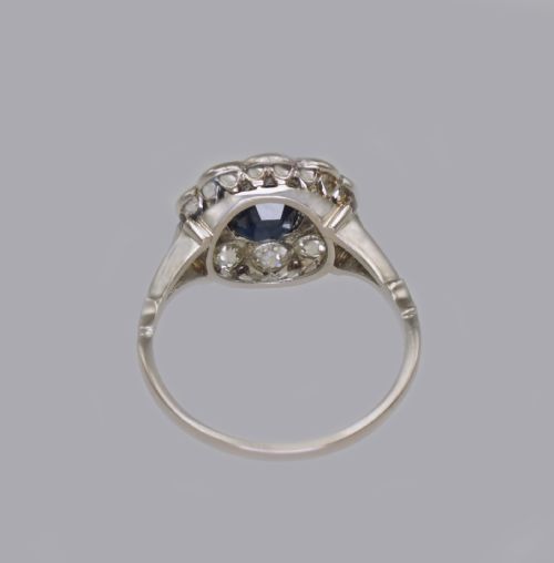 SAPPHIRE 150CT OLD CUT DIAMOND PLATINUM EDWARDIAN RING ANTIQUE ENGLISH CLUSTER RING - ADDITIONAL PHOTO 18