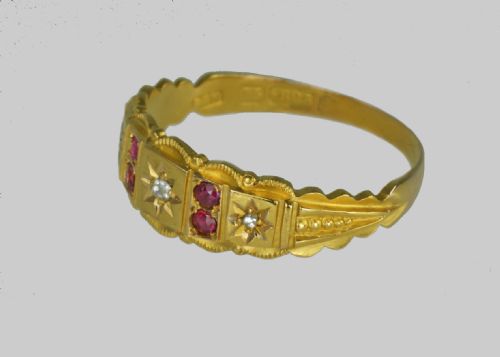 VICTORIAN 15CT GOLD RUBY OLD CUT DIAMOND ANTIQUE ETRUSCAN REVIVAL ENGLISH RING - ADDITIONAL PHOTO 4