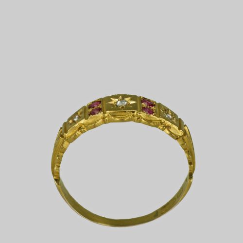 VICTORIAN 15CT GOLD RUBY OLD CUT DIAMOND ANTIQUE ETRUSCAN REVIVAL ENGLISH RING - ADDITIONAL PHOTO 6