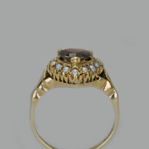 VINTAGE GARNET PEARL 9CT GOLD CLUSTER VICTORIAN STYLE HEART RING HALLMARKED LONDON 1960 - ADDITIONAL PHOTO 2