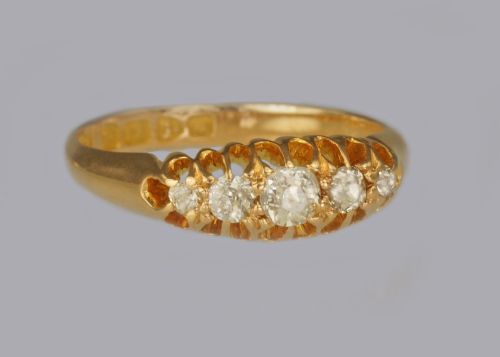 ANTIQUE OLD EUROPEAN CUT DIAMOND 18CT GOLD 5 STONE EDWARDIAN RING CHESTER 1905 - ADDITIONAL PHOTO 5