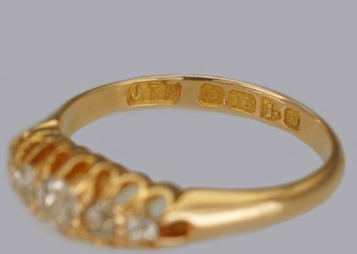 ANTIQUE OLD EUROPEAN CUT DIAMOND 18CT GOLD 5 STONE EDWARDIAN RING CHESTER 1905 - ADDITIONAL PHOTO 6