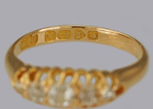 ANTIQUE OLD EUROPEAN CUT DIAMOND 18CT GOLD 5 STONE EDWARDIAN RING CHESTER 1905 - ADDITIONAL PHOTO 7