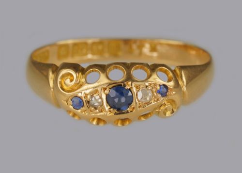 antique 18ct gold sapphire rose cut diamond ring hallmarked birmingham 1911 - CATEGORY: ANTIQUE JEWELLERY - DATED 1910
