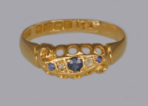 ANTIQUE 18CT GOLD SAPPHIRE ROSE CUT DIAMOND RING HALLMARKED BIRMINGHAM 1911 - ADDITIONAL PHOTO 4