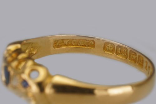 ANTIQUE 18CT GOLD SAPPHIRE ROSE CUT DIAMOND RING HALLMARKED BIRMINGHAM 1911 - ADDITIONAL PHOTO 6