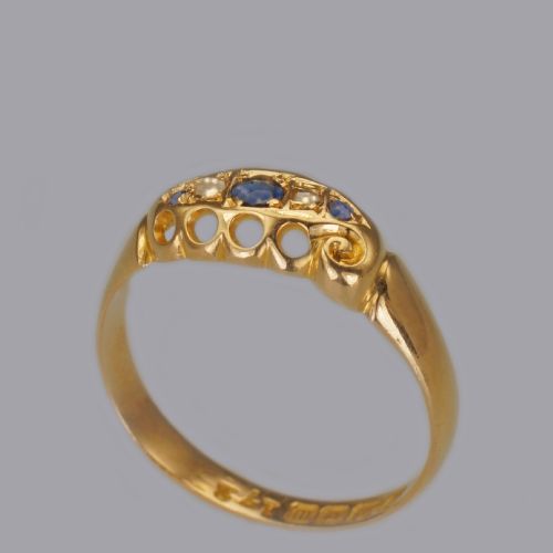 ANTIQUE 18CT GOLD SAPPHIRE ROSE CUT DIAMOND RING HALLMARKED BIRMINGHAM 1911 - ADDITIONAL PHOTO 9