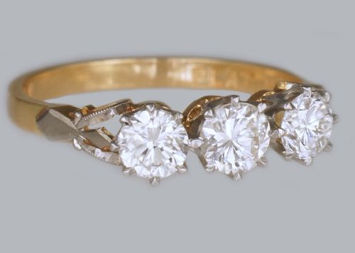 antique 100ct diamond 18ct gold edwardian trilogy engagemet ring vintage ca1910 - CATEGORY: ANTIQUE JEWELLERY - DATED EDWARDIAN