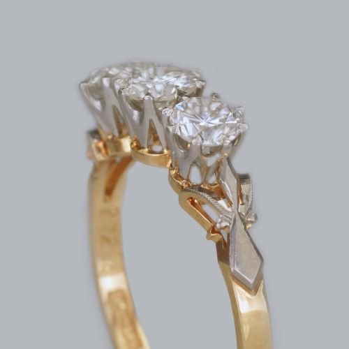 ANTIQUE 100CT DIAMOND 18CT GOLD EDWARDIAN TRILOGY ENGAGEMET RING VINTAGE CA1910 - ADDITIONAL PHOTO 1