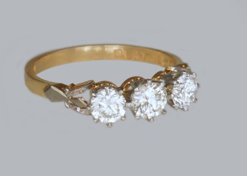 ANTIQUE 100CT DIAMOND 18CT GOLD EDWARDIAN TRILOGY ENGAGEMET RING VINTAGE CA1910 - ADDITIONAL PHOTO 7